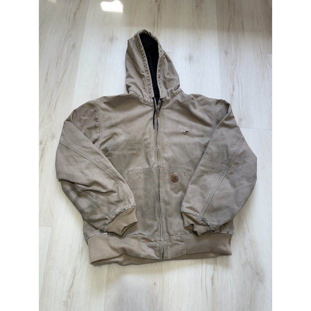 Vintage Carhartt Jacket Mens XL J25 SDL Light Brown Thermal Lined Faded Distress